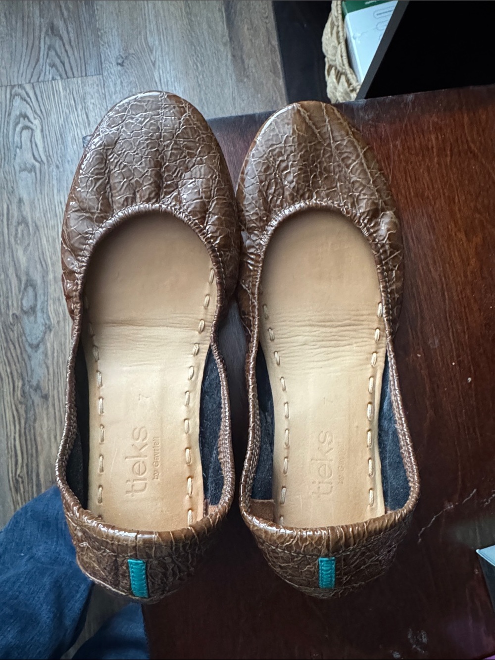 Tieks Brown Leather Ballet Flats with Teal Accent